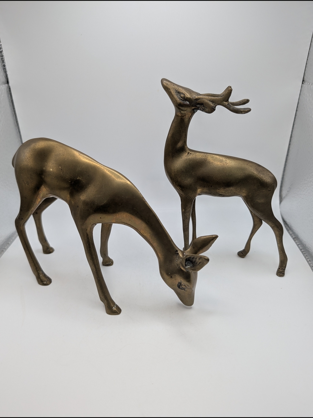Vintage Set Solid Brass Buck & Doe Figurine Set Sculptures MCM 7.5" Long